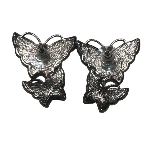 Elegant Metal Duo Butterfly Pierced Earrings - Picture 4 of 5
